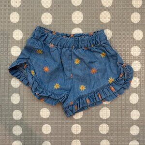 Seed Floral Ruffle Denim Shorts